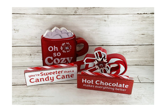 AGD Christmas Decor - Candy Cane Hot Cocoa Theme Bar Tier Tray 4PC