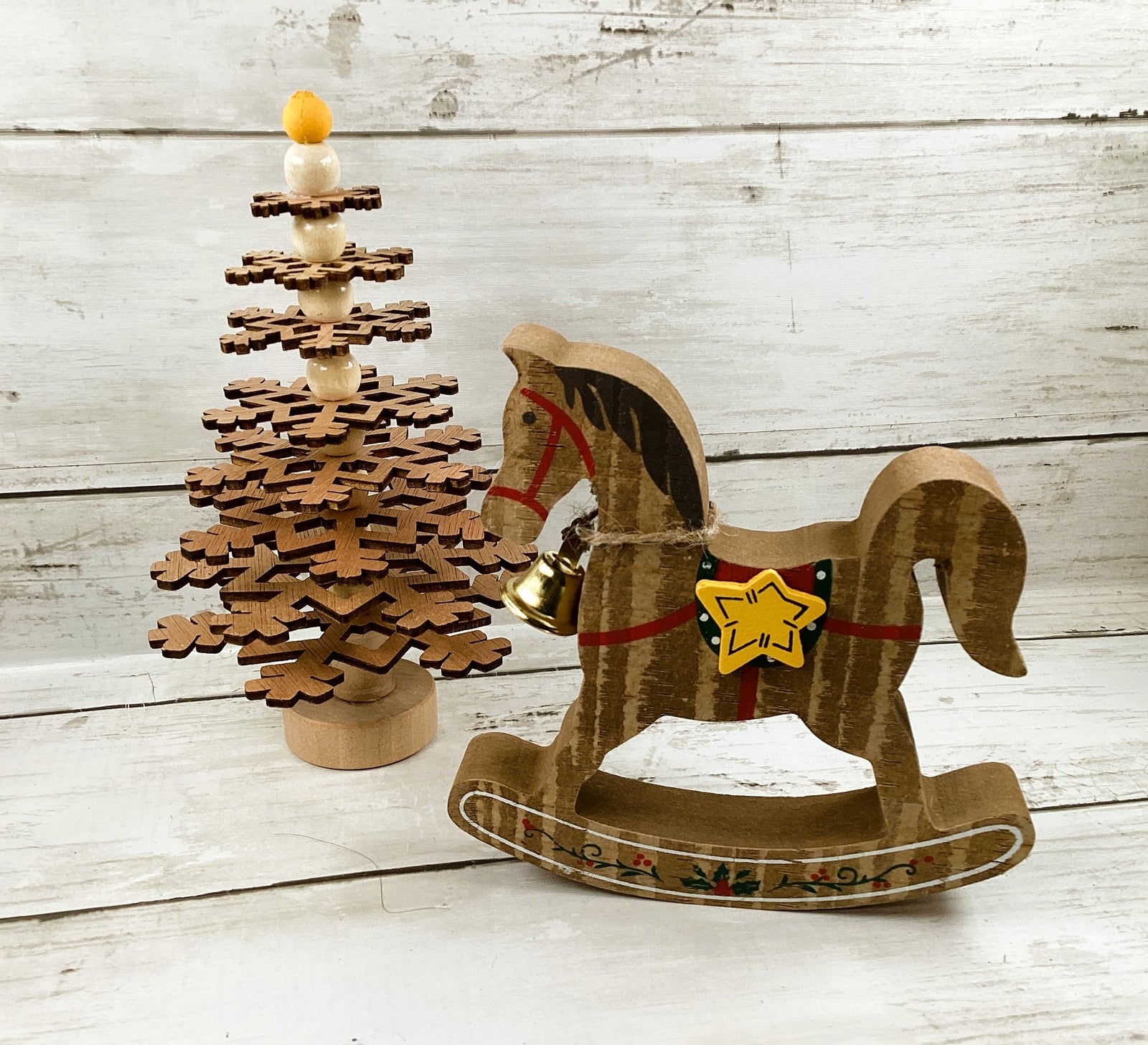 AGD Christmas Decor -  Rocking Horse Snowman Tree Tier Tray 3pc Set