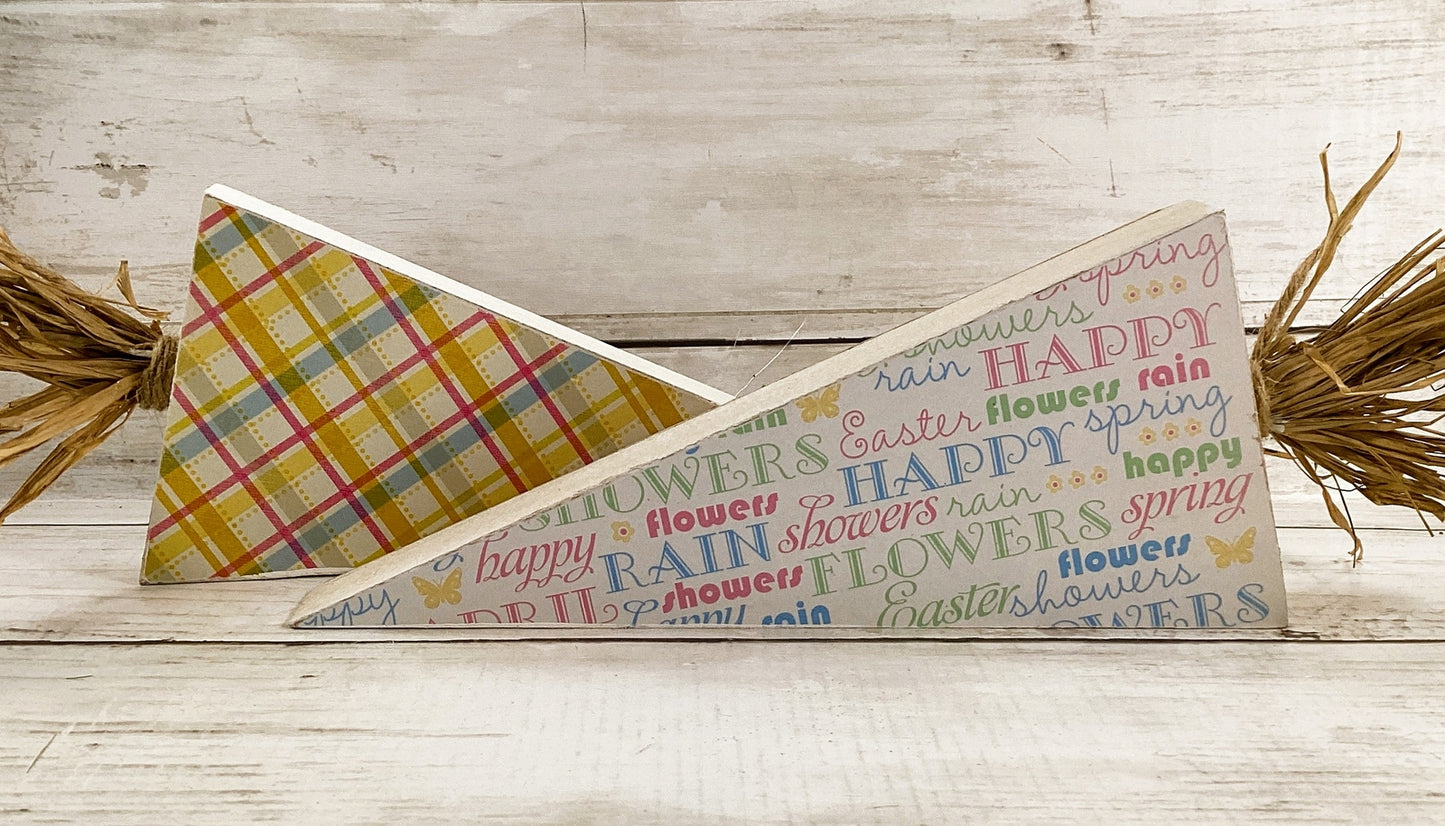 AGD Easter Decor - Spring Plaid Reversible Wood Carrot Runny Rabbit 4pc Set