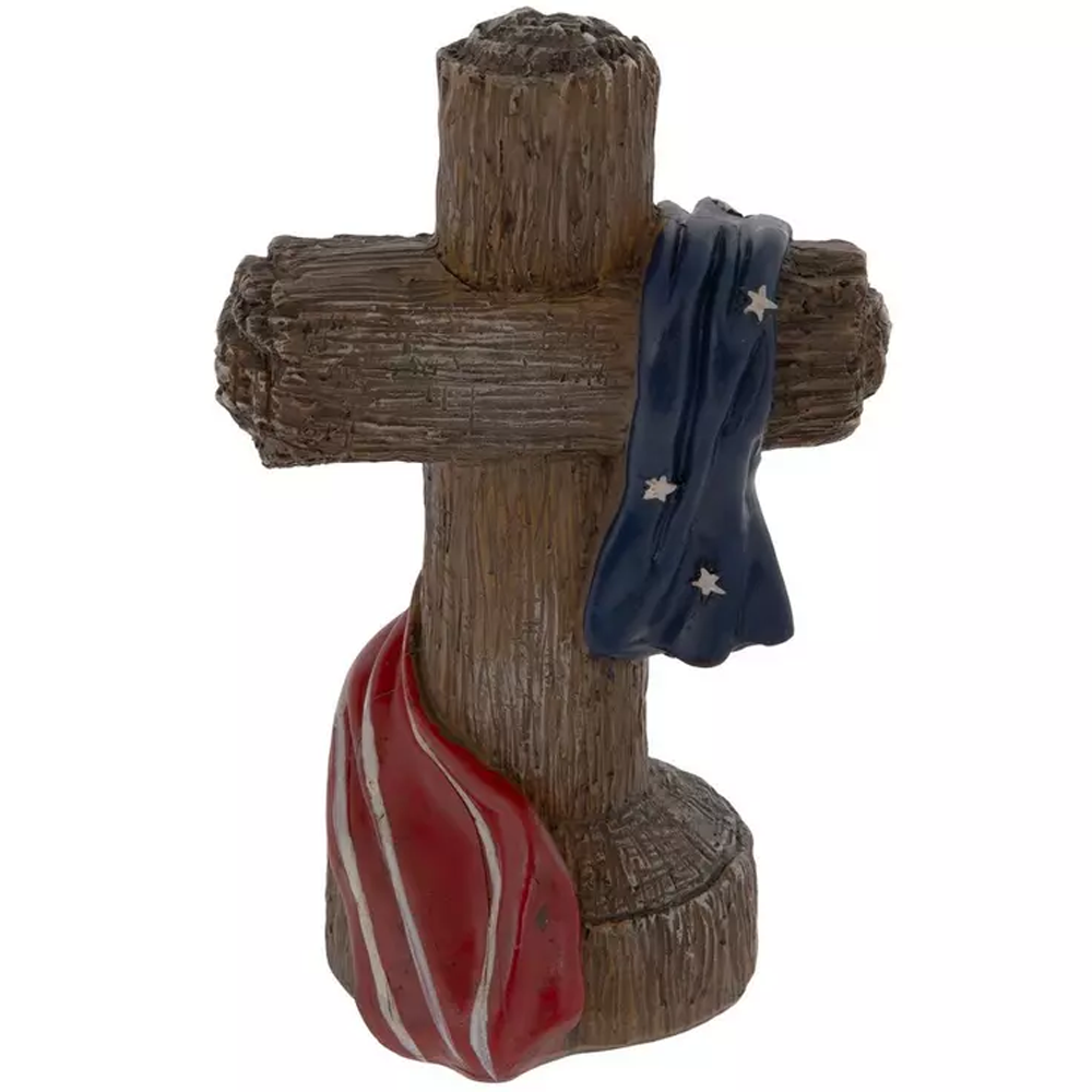 HL Patriotic Decor - Resin Light Up American Flag Draped Light Up Cross