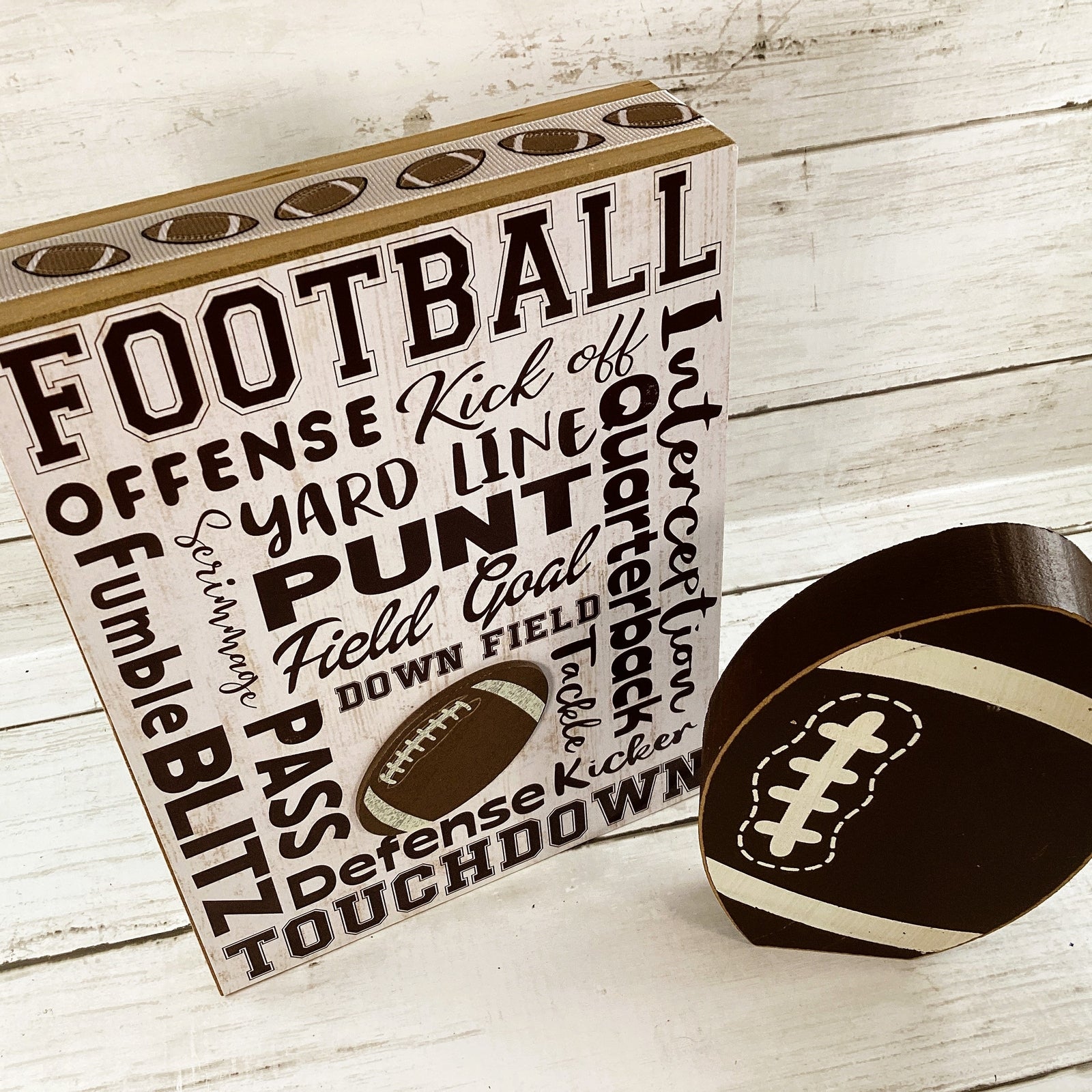 AGD Fall Decor - Fall Decor - Football Subway Art Sign Wood Sitters 2pc Set