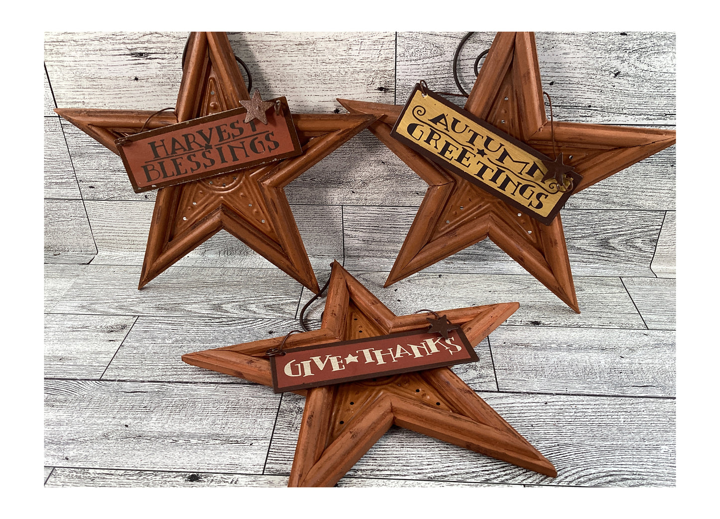 Fall Fall Decor - Fall Autumn Thanksgiving Prim Star Ornament 3pc