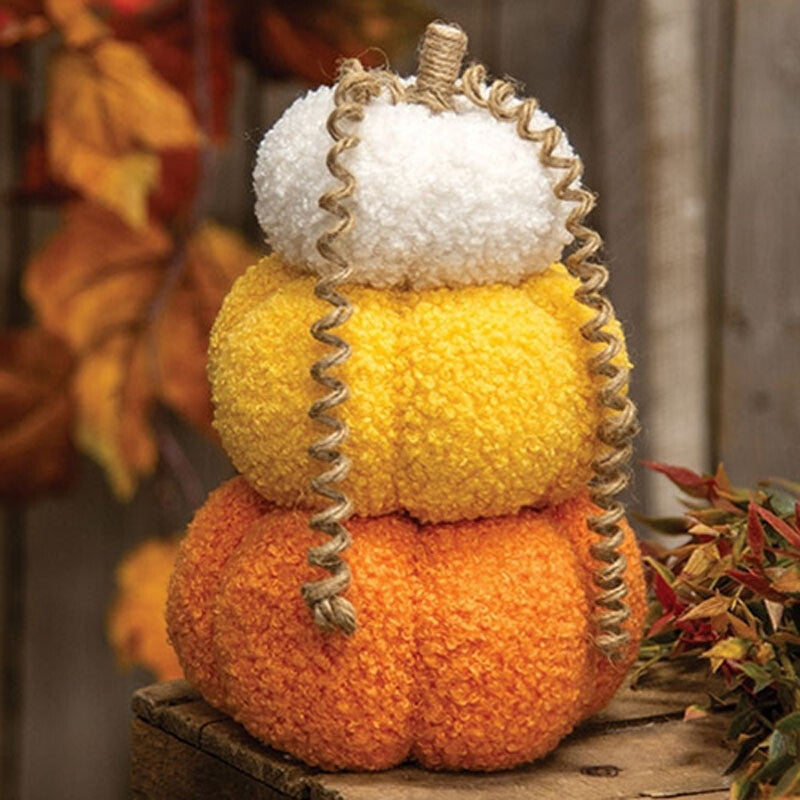 Collins Halloween Decor - Candy Corn Sherpa Trio Stuffed Pumpkins