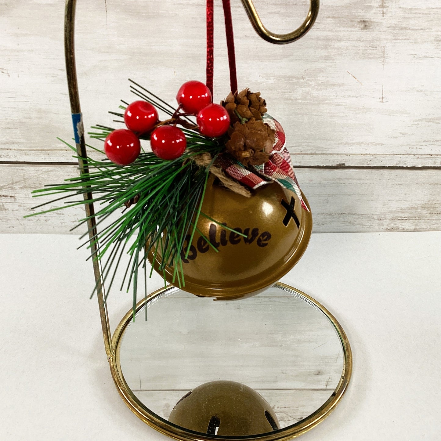 AGD Christmas Decor - Believe Faith Cross Brown Bell Ornament