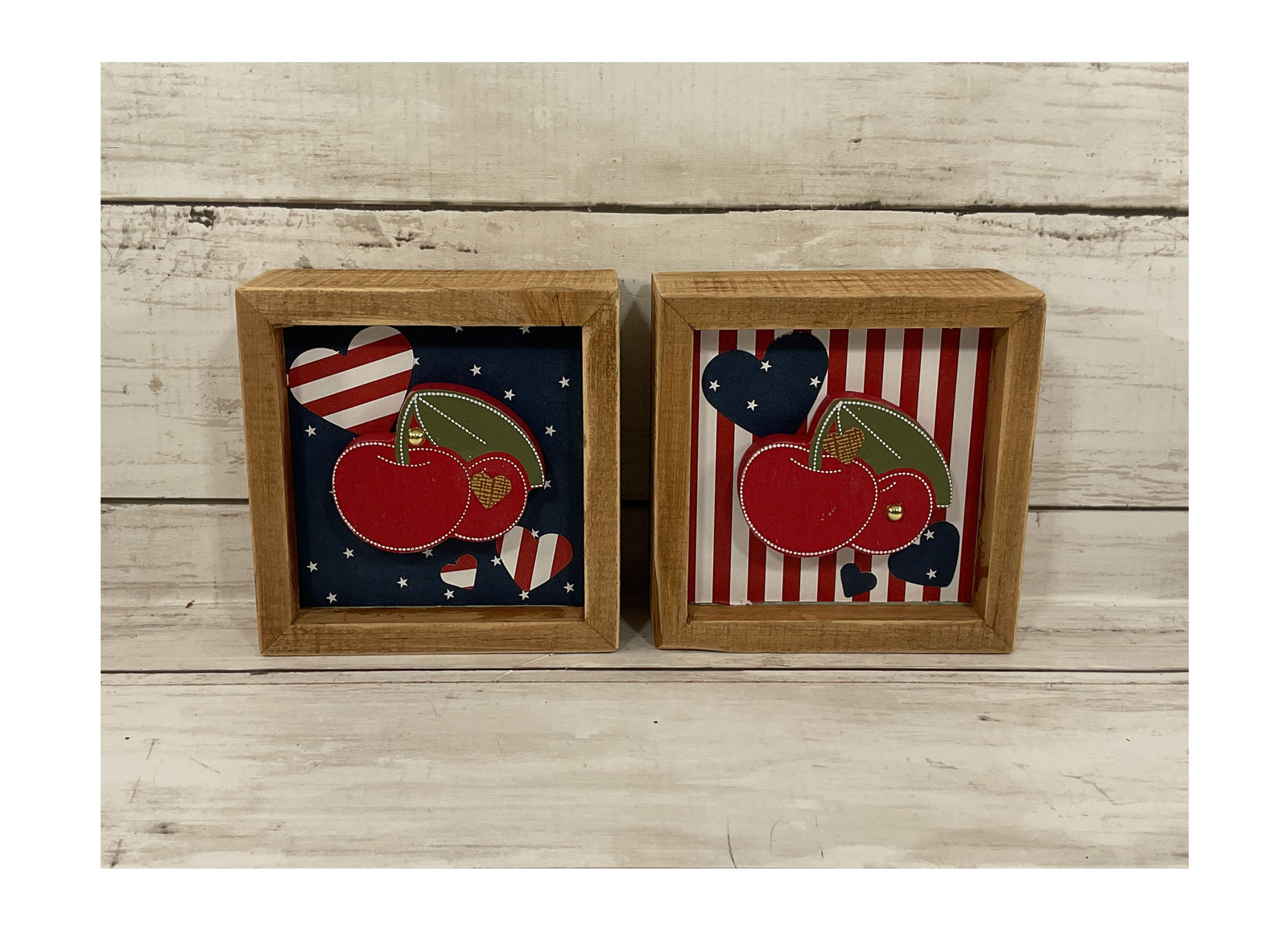 AGD Patriotic Decor - Red White Blue American Cherry Box Sign 2pc