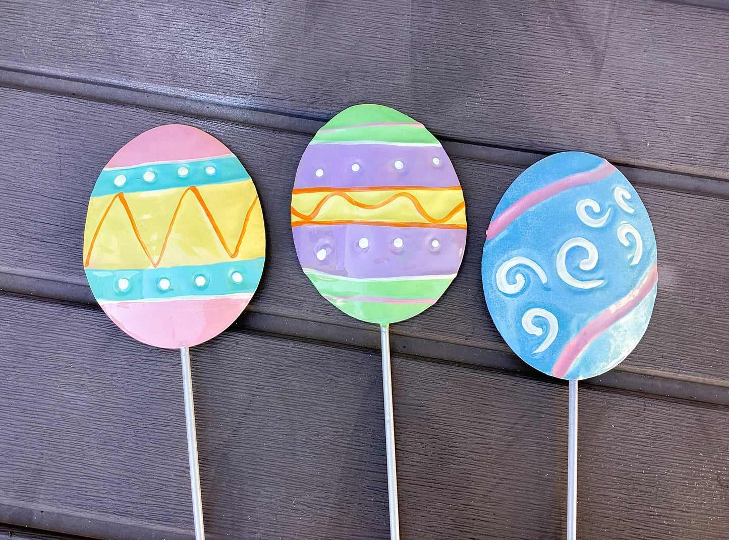 FE-OTC Spring Decor - Easter Egg Metal Garden Plant Pick 2pc