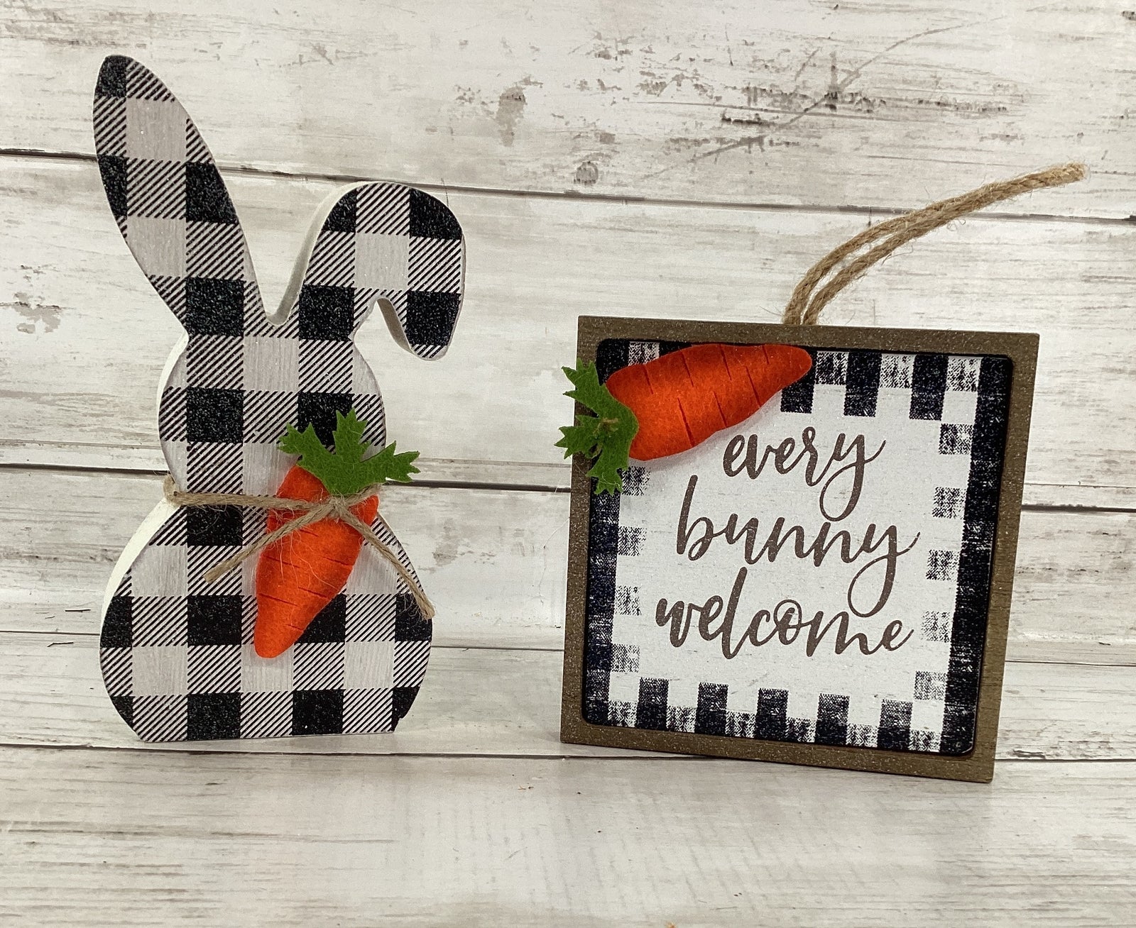AGD Easter Decor - Bunny Welcome Black White Plaid Sign Carrot Truck 3pc