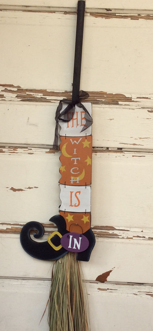 AGD Halloween Decor - The Witch is In Natural Broom Stick 3ft