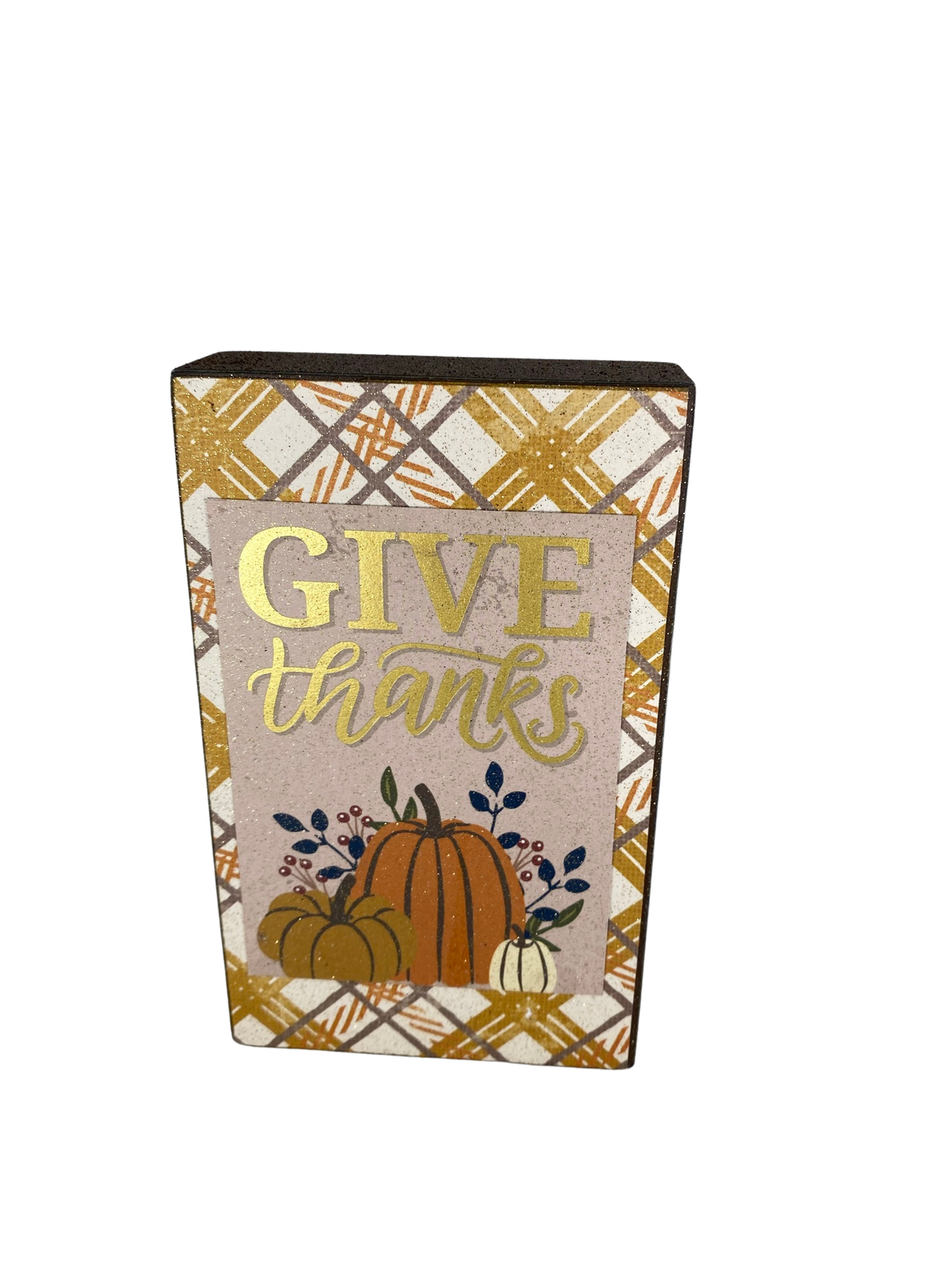 AGD Fall Decor - Give Thanks Welcome Autumn Reversible Wood Block Sign