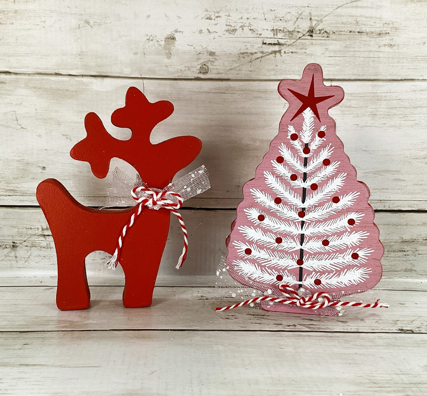 AGD Christmas Decor - Pink Red Mid Century Tree SM Reindeer Display 2pc