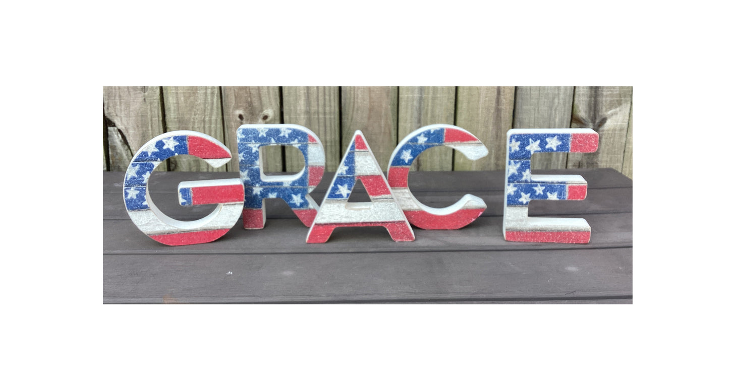 AGD Patriotic Decor - Grace July 4th Chunky Letters Sitter 5pc Set