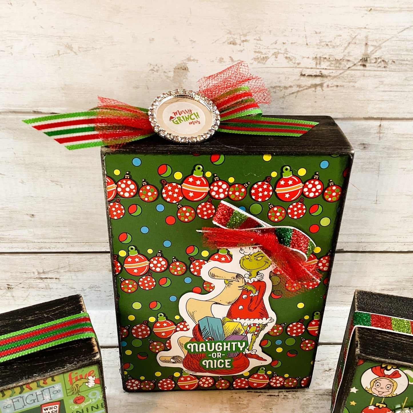 AGD Christmas Decor - Whimsy Green Monster Wood Gift Box Signs 3pc