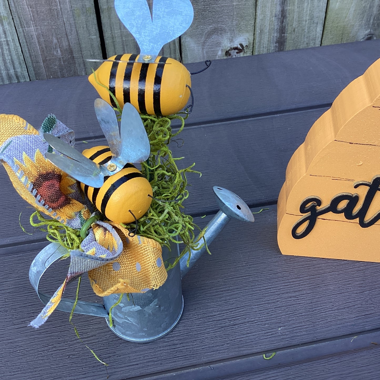 AGD Summer Decor - Gather Bee Hive Galvanized Tin Display 2pc Set