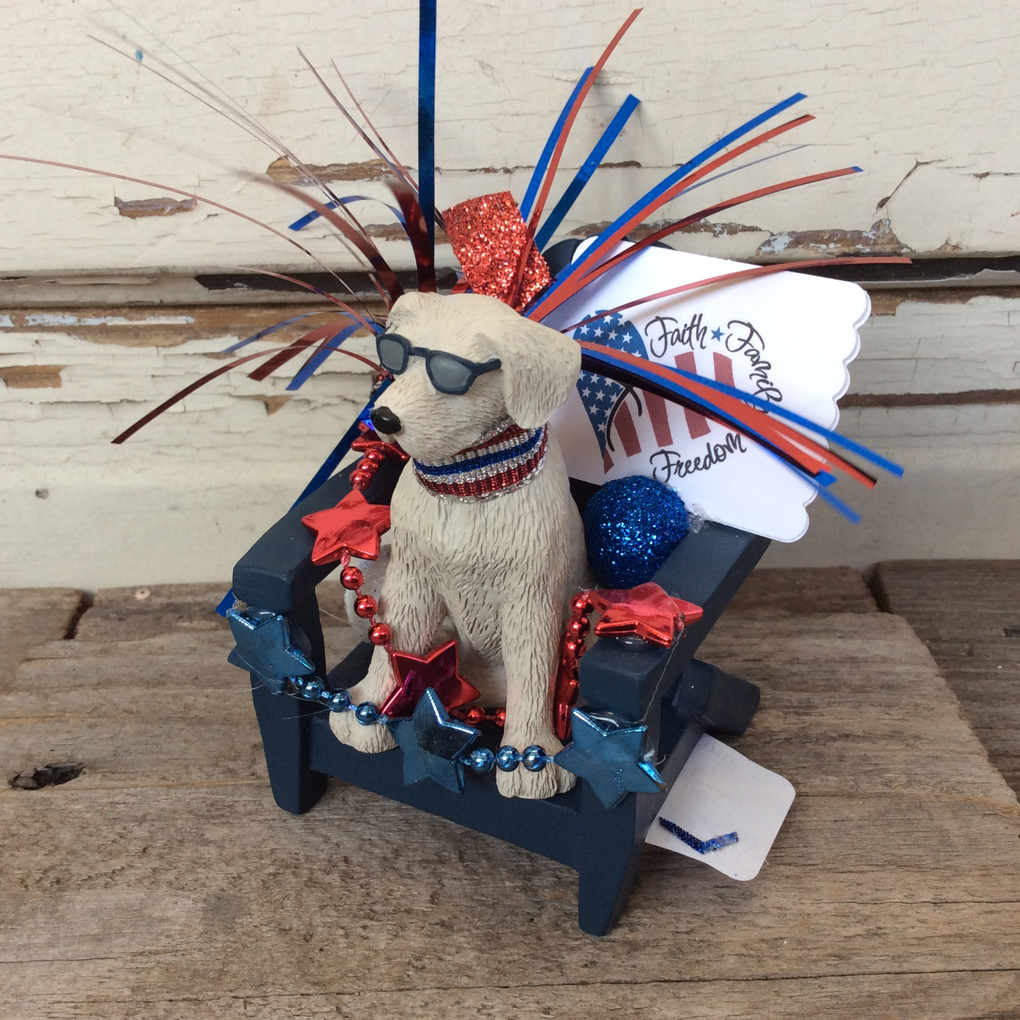AGD Patriotic Decor - Under God & Faith Family Freedom Resin Dogs 2pc