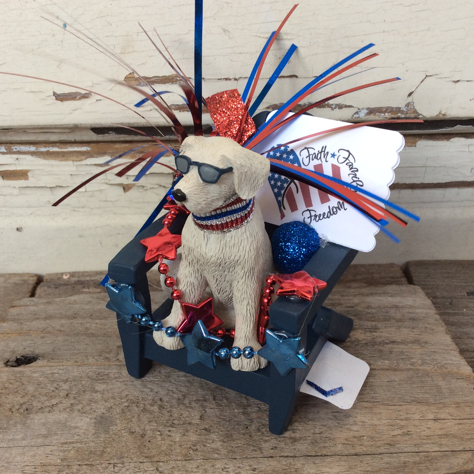 AGD Patriotic Decor - Under God & Faith Family Freedom Resin Dogs 2pc