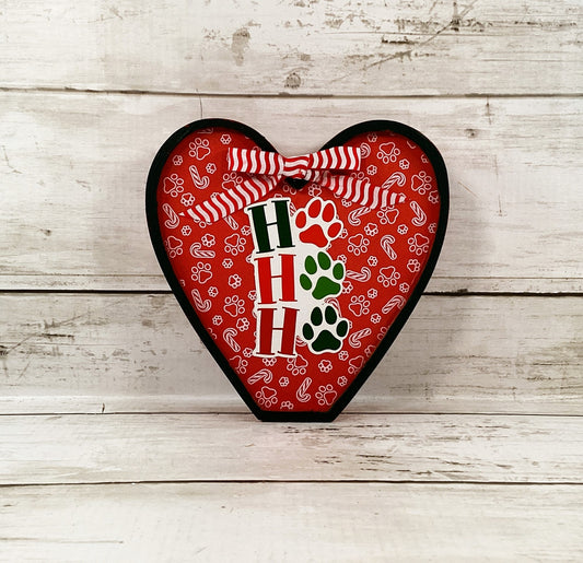 AGD Christmas Decor - Ho Ho Ho Pet Paw  Heart Chunky Wood Sitter
