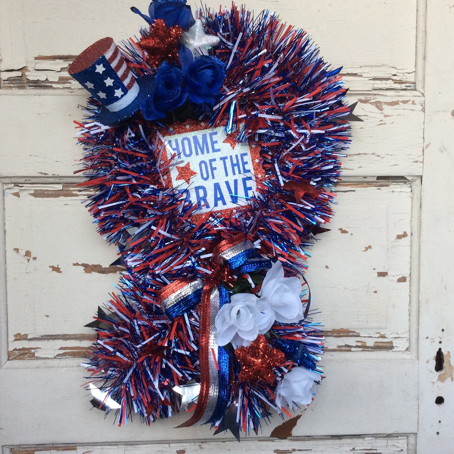 AGD Patriotic Decor - Home of the Brave Ribbon Memorial Wreath