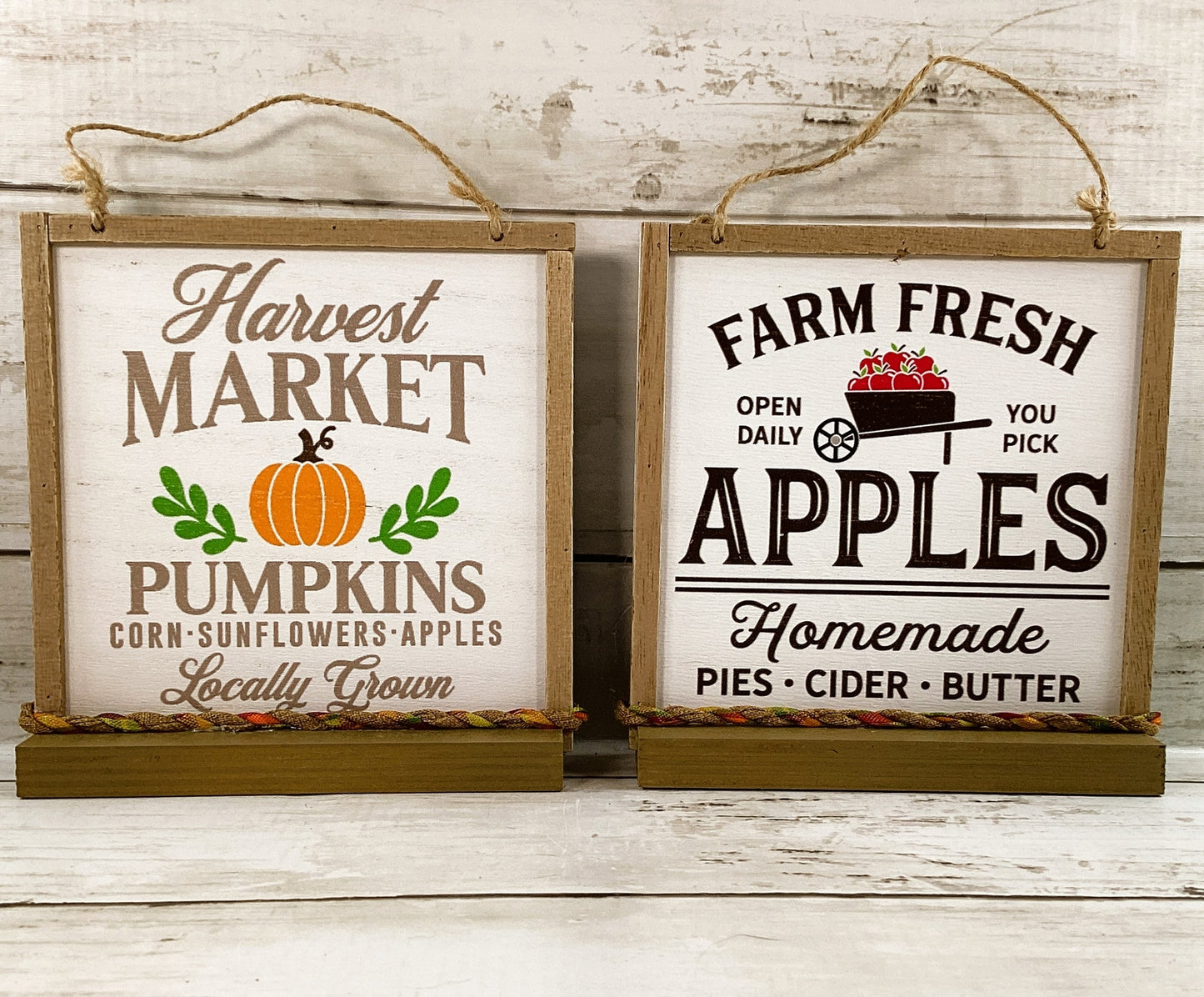 AGD Fall Decor - Wood Pumpkin Spice Apple-Mason Jar Market Sign 4pc