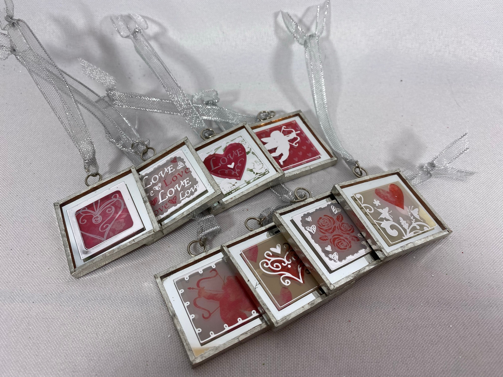 AGD Valentines Decor - Romantic Heart Themed Mirror Ornaments 8pc