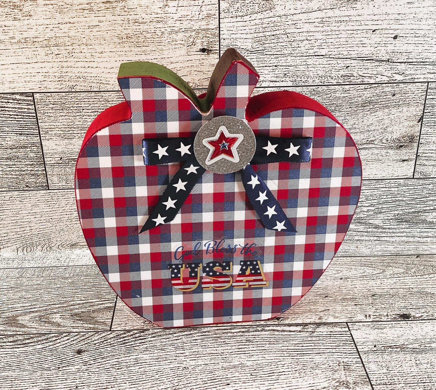 AGD Patriotic Decor - July 4th Red White Blue Chunky Wood Apple Sitter