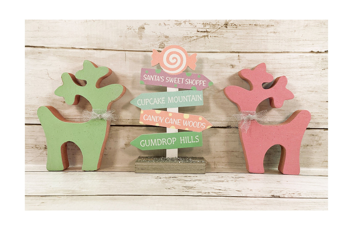 AGD Christmas Decor - Pastel Reversible Reindeer Directional Sign 3pc Set