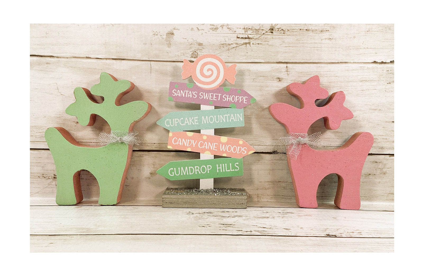AGD Christmas Decor - Pastel Reversible Reindeer Directional Sign 3pc Set