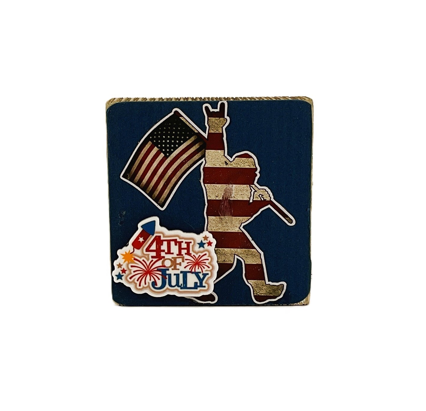 AGD Patriotic Decor- July 4th Bigfoot Sasquatch Wood Block Small Sign