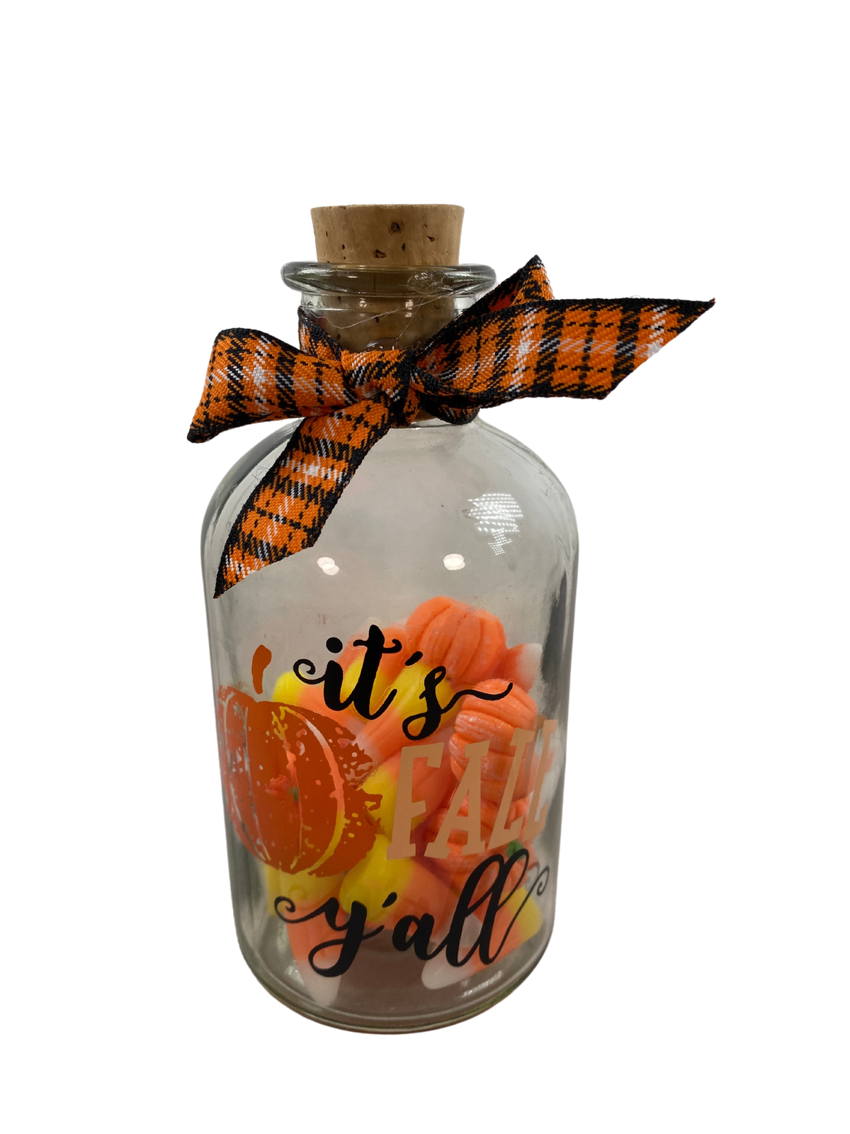 AGD Fall Decor - Faux Fake Artificial Candy Corn Pumpkins in Glass Jar