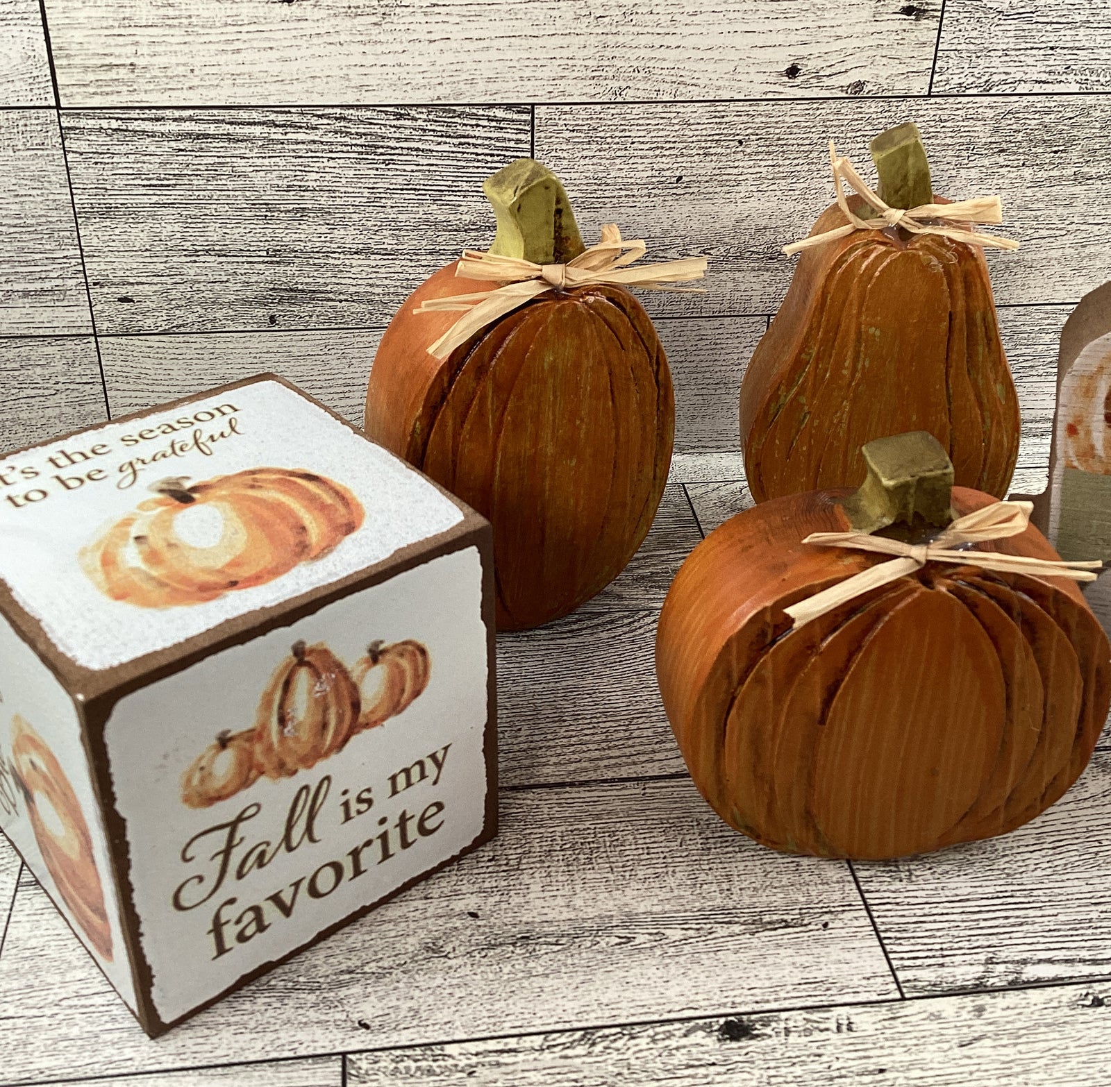 AGD Fall Decor - Resin Pumpkin Wood Thankful Truck Cube Sign Tier Tray 5pc