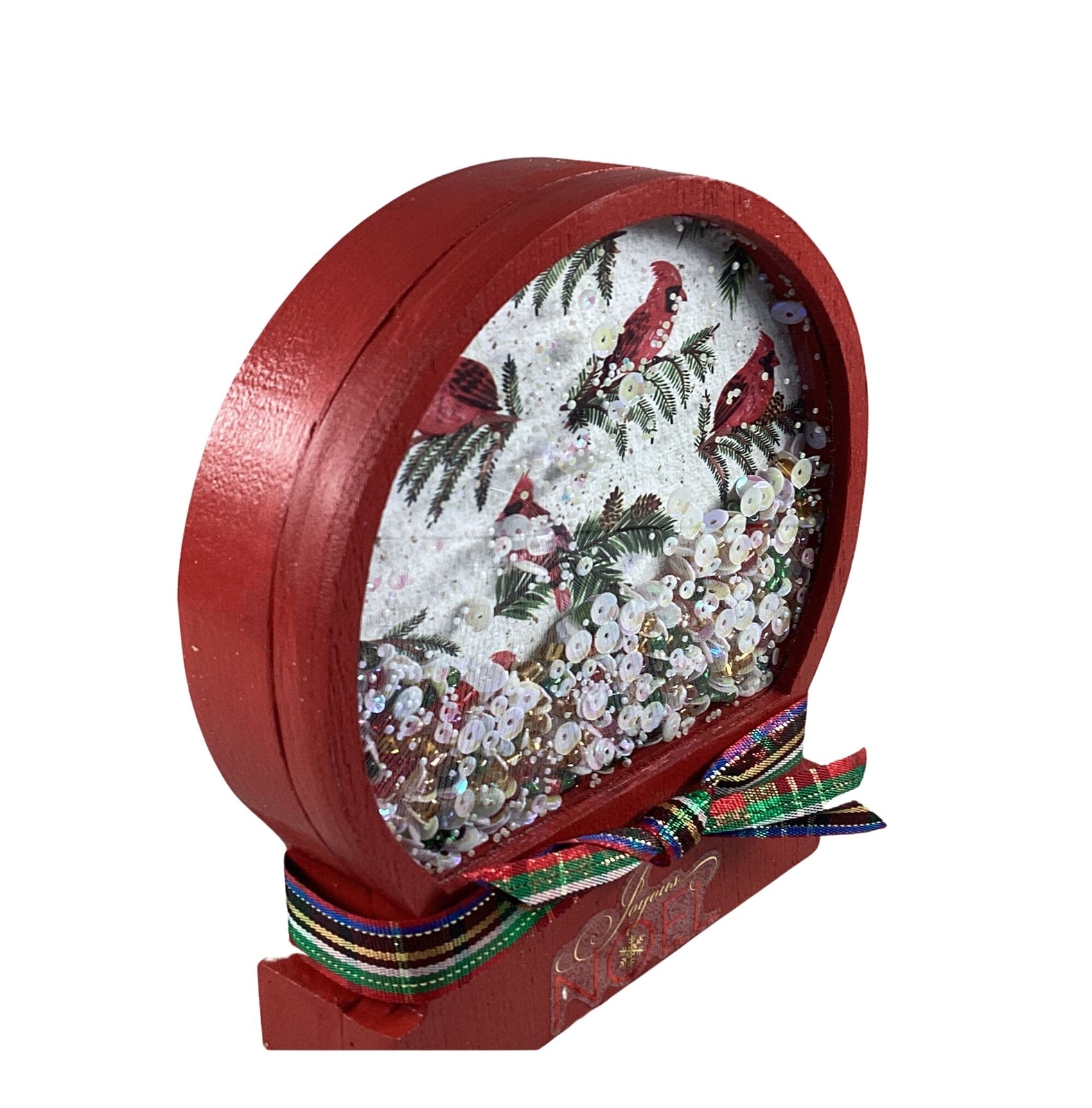 AGD Christmas Decor - Red Cardinal Noel Snow Globe Chunky Wood Shaker