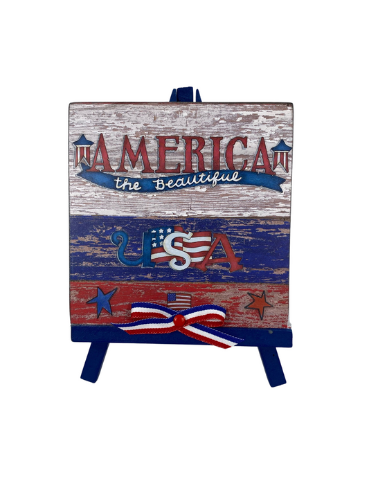 AGD Patriotic Decor - America the Beautiful USA Easel Sign