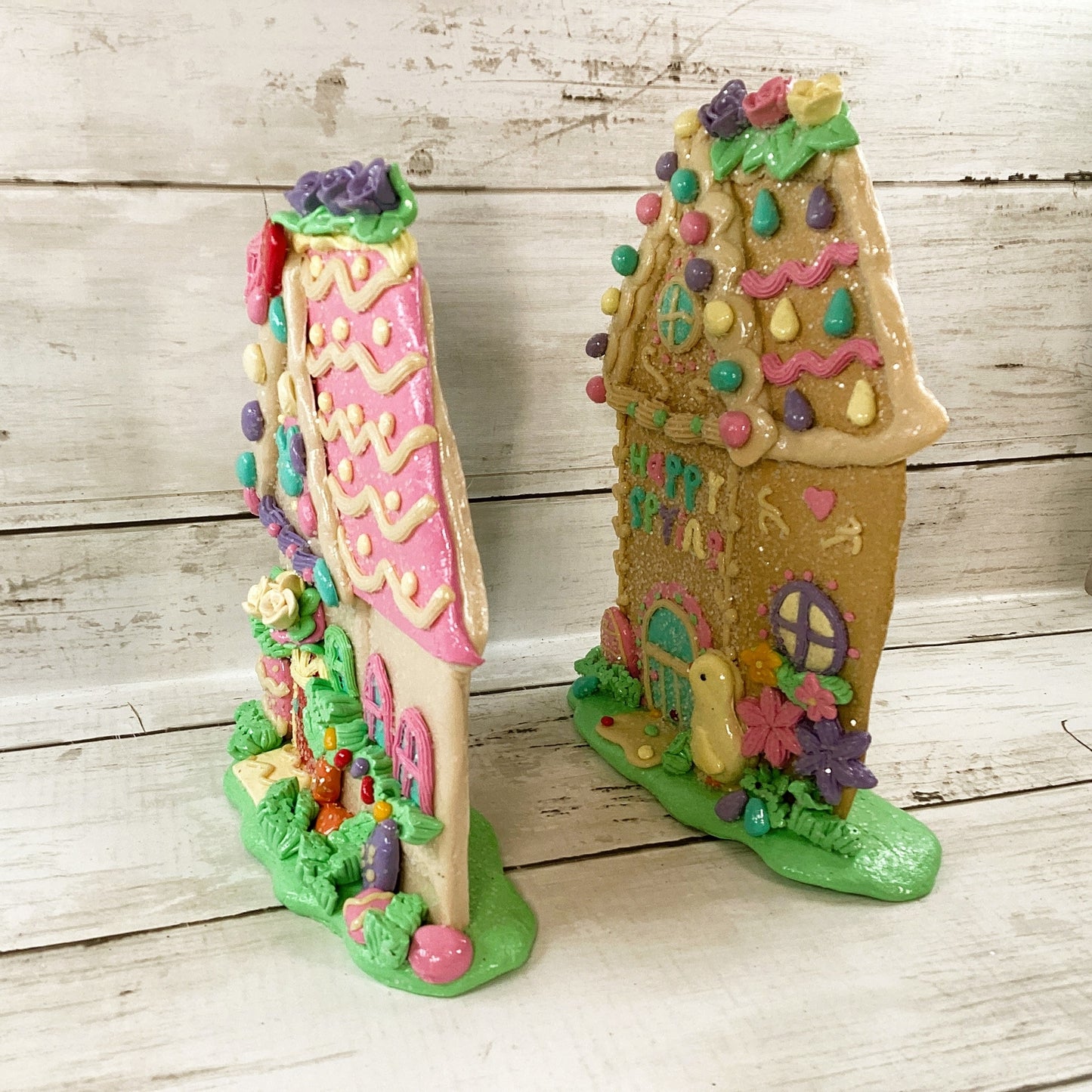 AGD Easter Spring Decor - Claydough Houses Candy Sisal Bottlebrush Trees