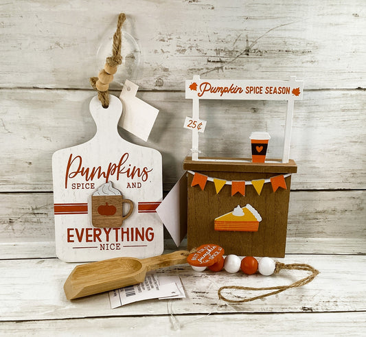 HL Fall Decor - Pumpkins Spice Booth Spoon Cutting Board Tier Tray 3pc Set