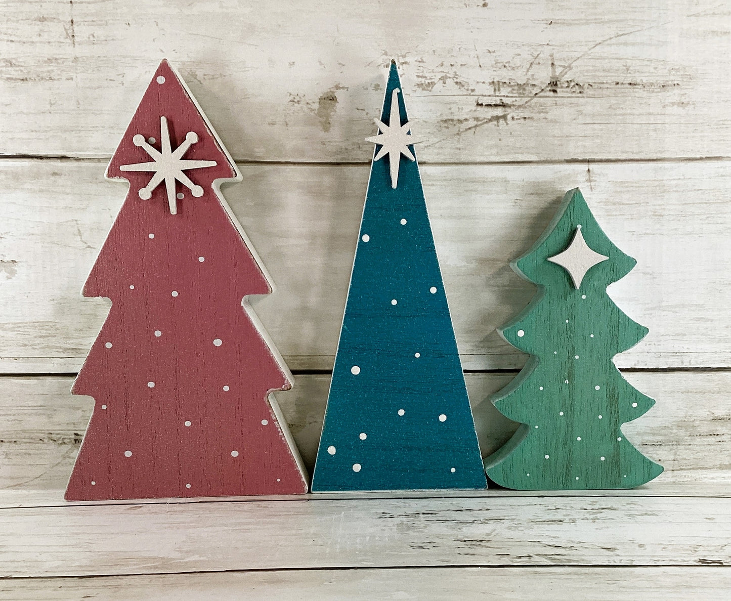 AGD Christmas Decor - Merry Retro Mid Century Wood Trees Tier Tray 4pc Set