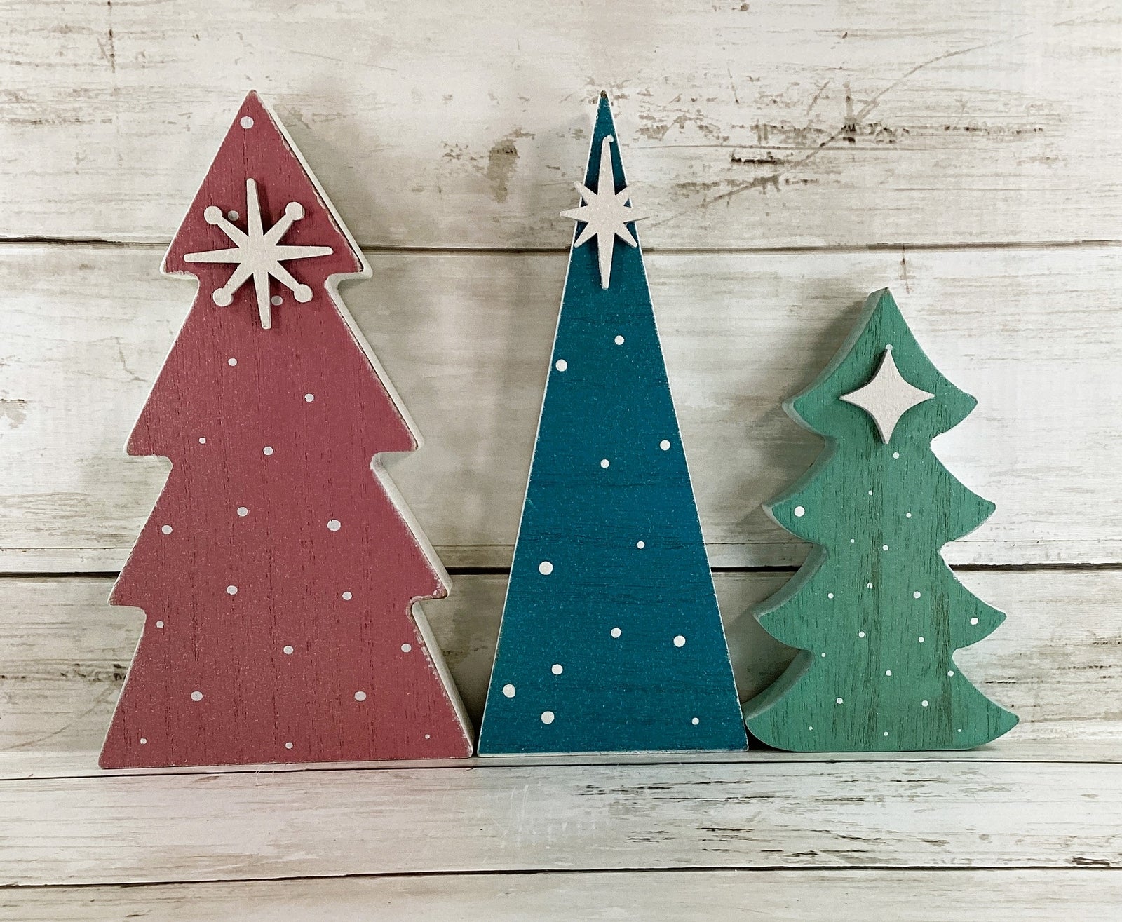 AGD Christmas Decor - Merry Retro Mid Century Wood Trees Tier Tray 4pc Set