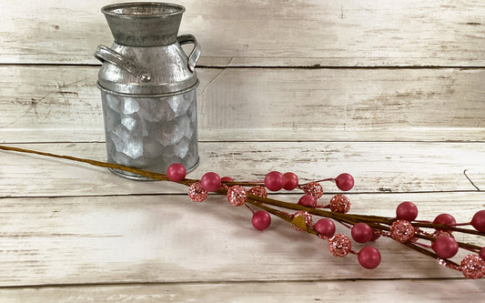 Darice Floral Supply - Rose Pink Berry Glitter Satin Floral Spray Pick 12pc Set