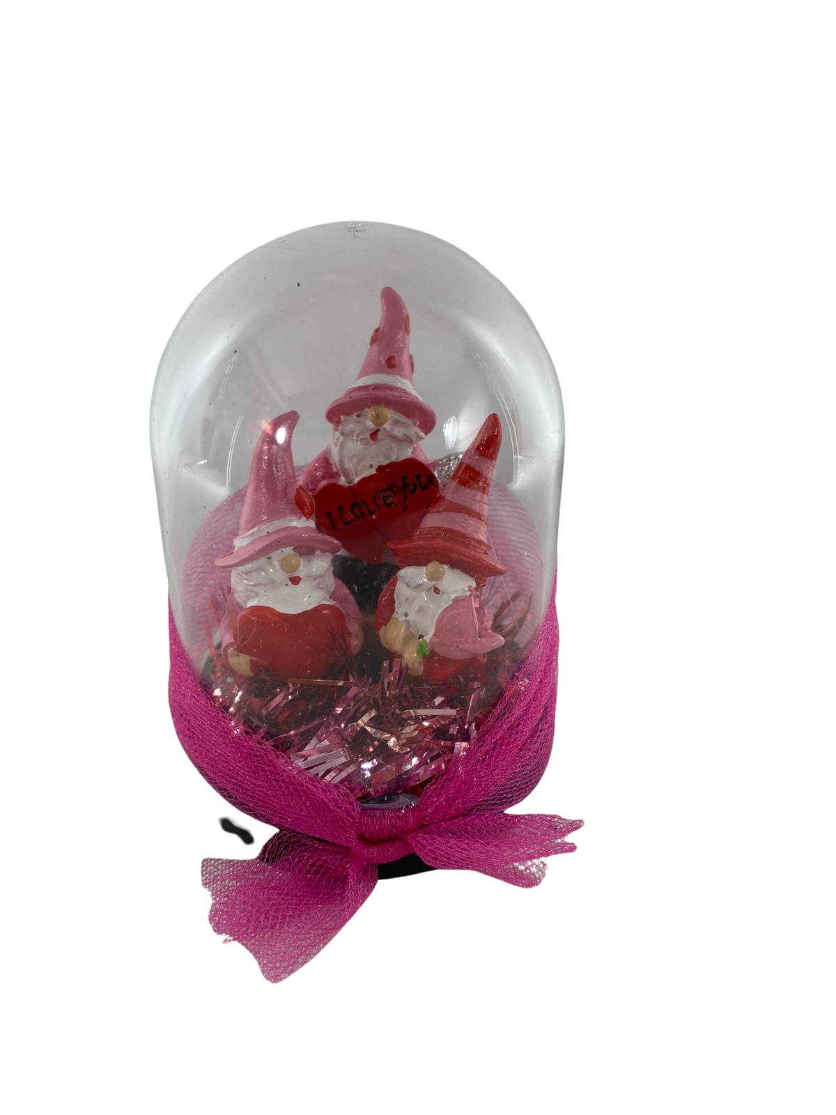 AGD Valentines Decor - I Love You Resin Gnomes Plastic Cloche Small Dome