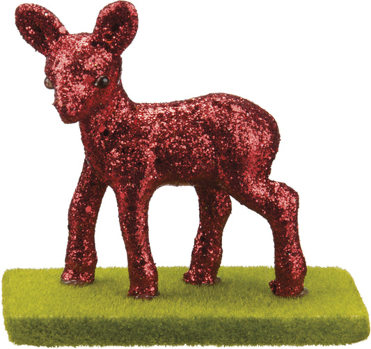 Christmas Decor - Xtra Small Mini Walking Doe Deer Red Glitter