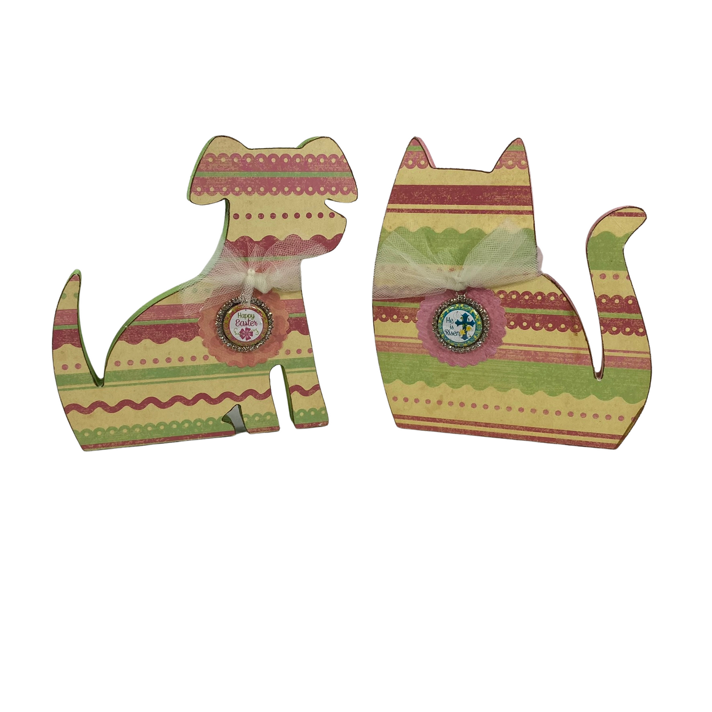 AGD Easter Decor - Spring Pastel Cat Dog Chunky Tabletop Sitter 2pc Set