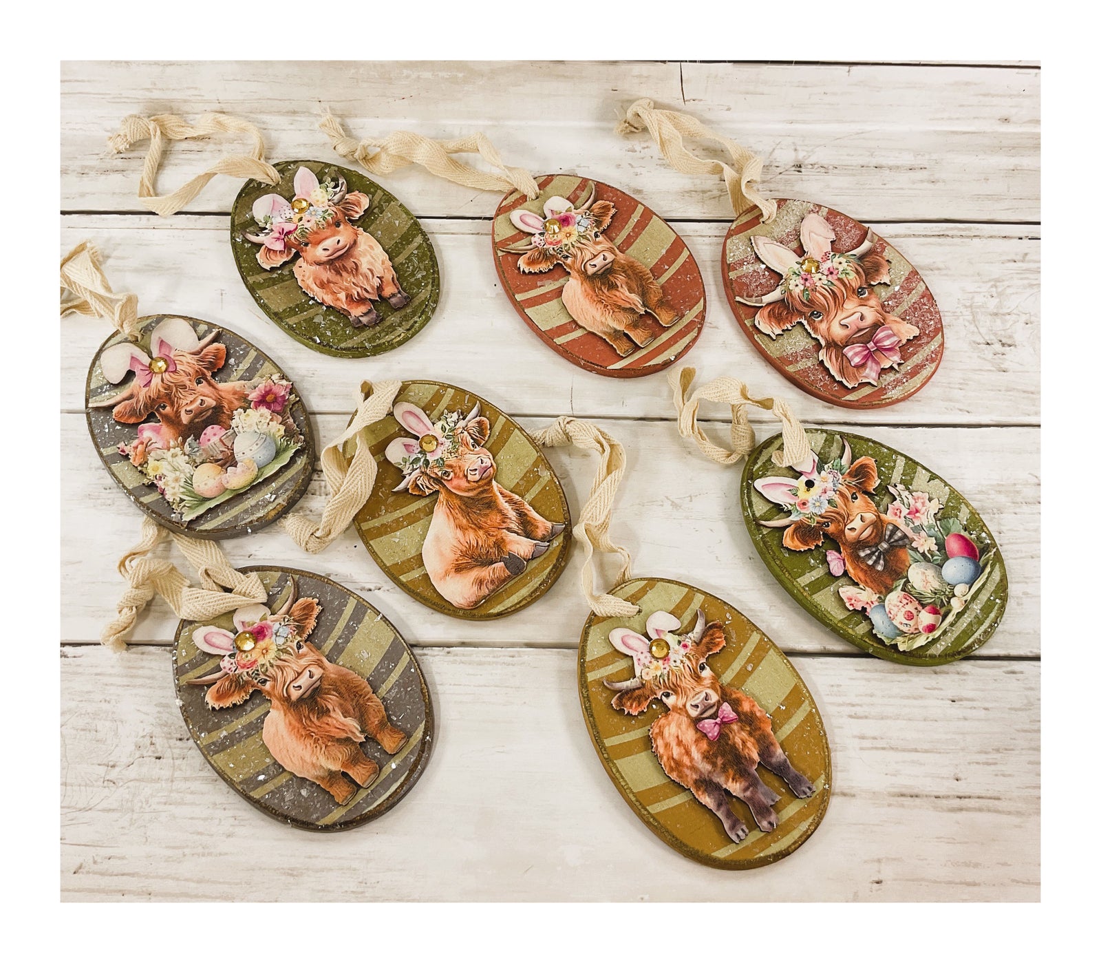 AGD Spring Decor - Pastel Highland Cow Ornaments 8pc Set