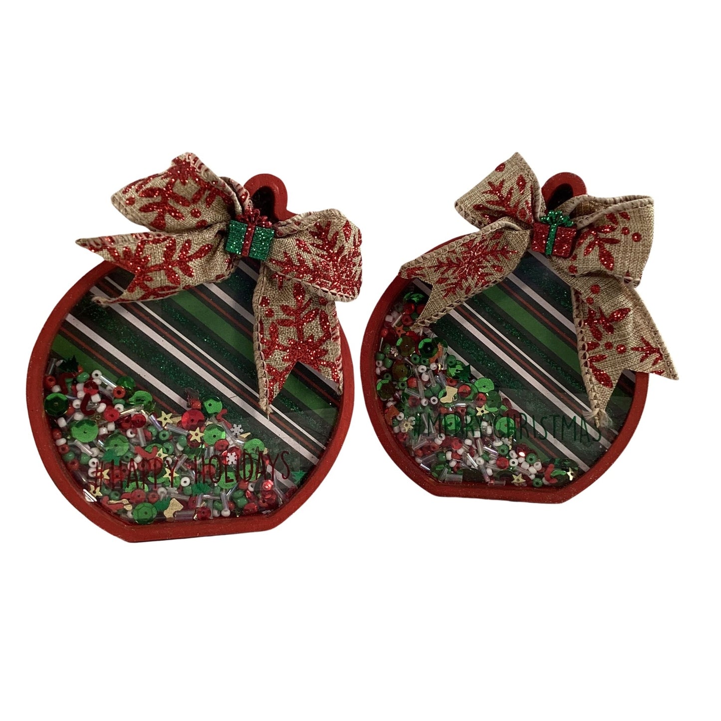 Christmas Decor -  Ornament Shape Chunky Wood Dry Shaker 2pc Set