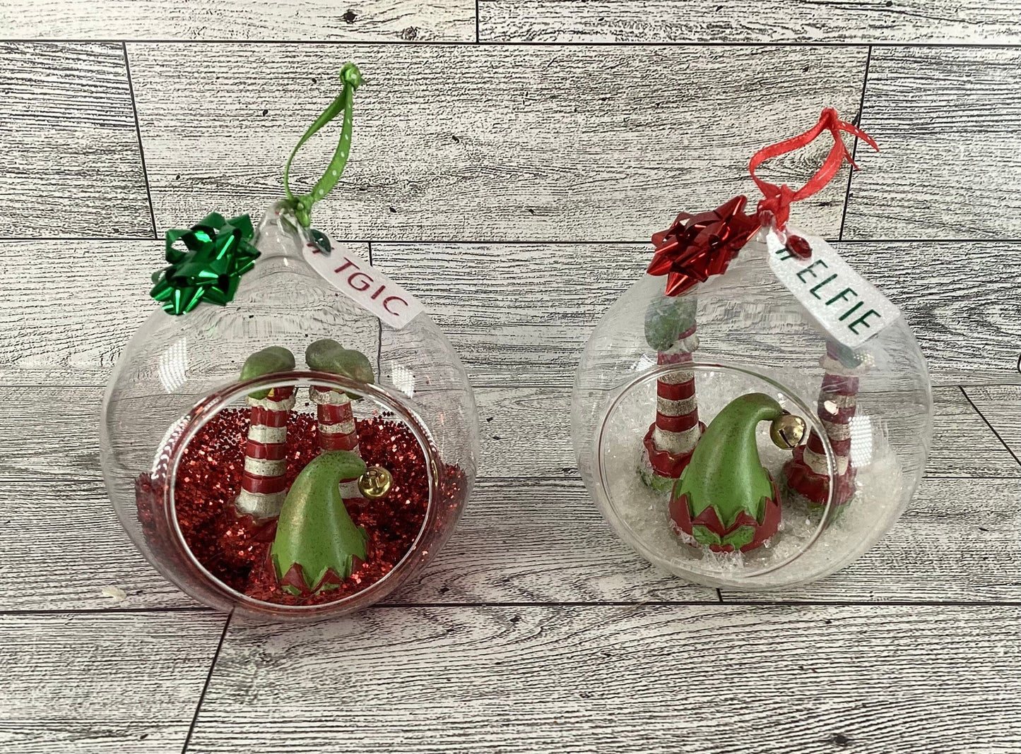 AGD Christmas Decor -  #Elfie Crash Elf Boots Glass Ornament Bulbs 2pc Set