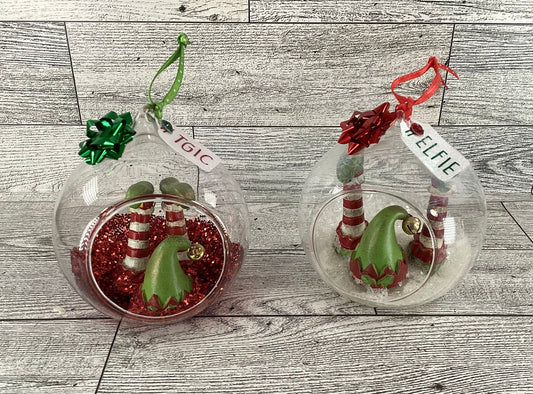 AGD Christmas Decor -  #Elfie Crash Elf Boots Glass Ornament Bulbs 2pc Set