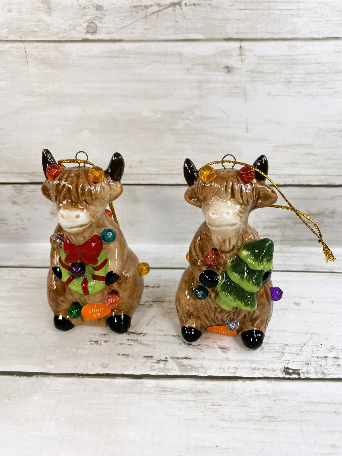 CWI Christmas Decor - Ceramic Lighted Highland Cow Figurines 3pc Set