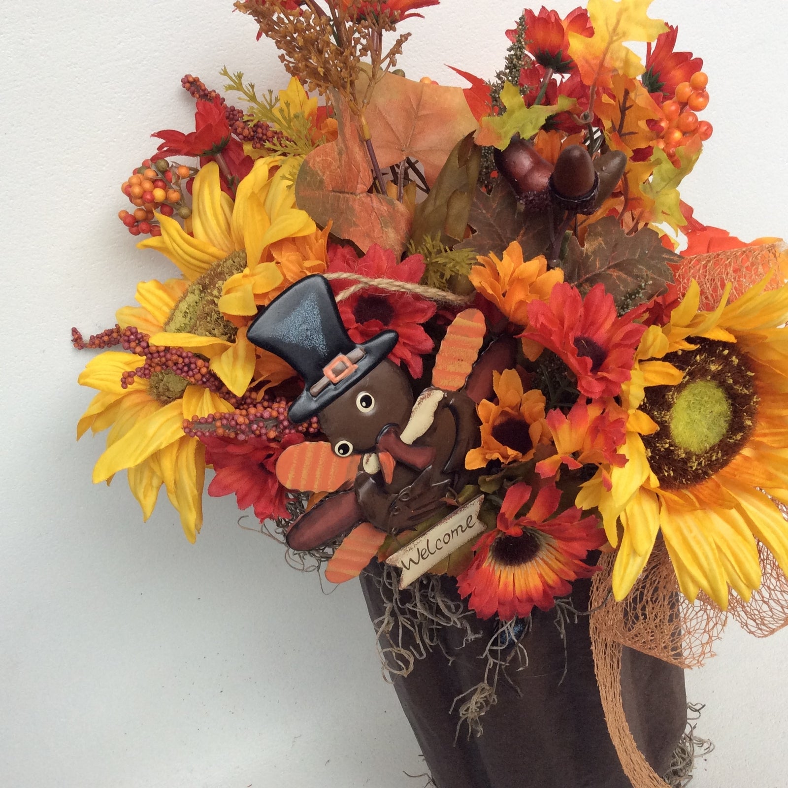 AGD Fall Decor - Football Turkey Pumpkin Filled Artificial Floral Display