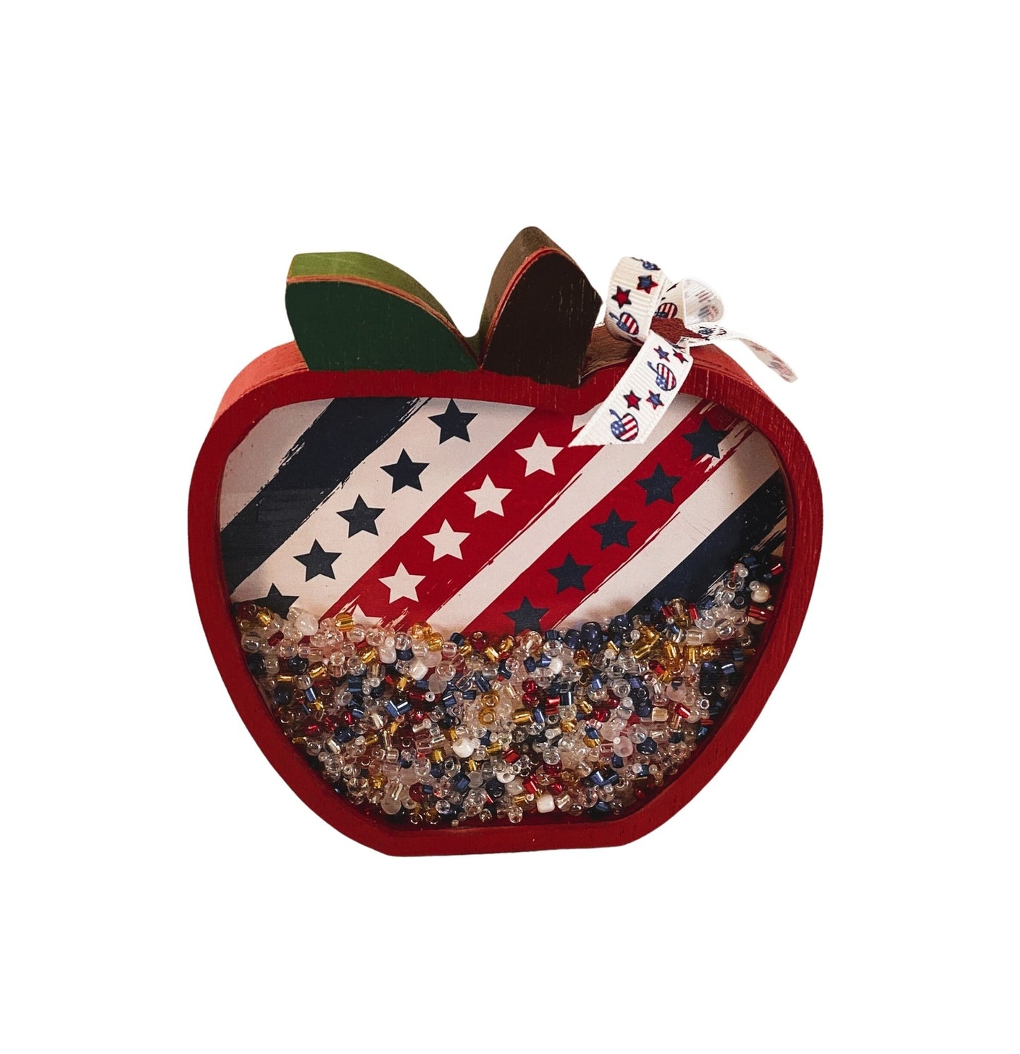 AGD Patriotic Decor - Red White Blue July 4th Apple Wood Shaker Sitter