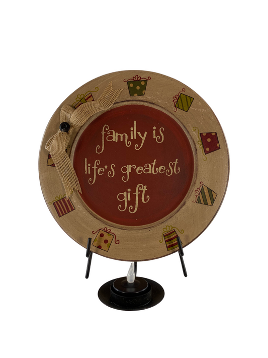AGD Christmas Decor - Family Blessings Wood Plate Tealight Easel