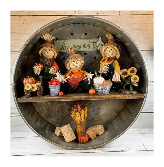 AGD Fall Decor - Resin Scarecrows Village Scene Metal Wall Shelf