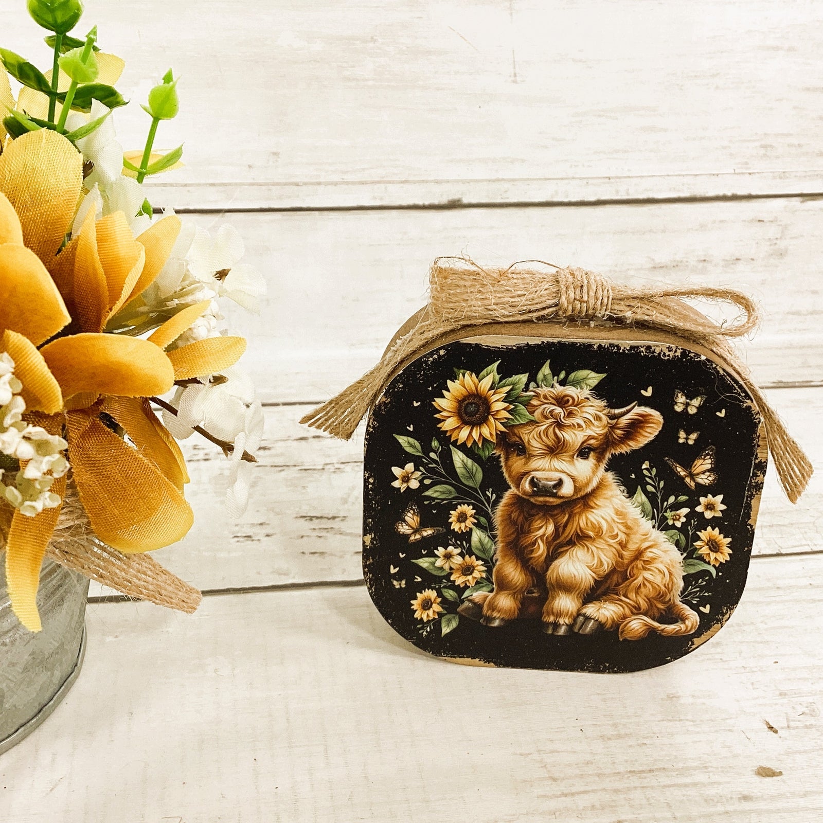 AGD Spring Decor - Sunflower Highland Cow Floral 2pc
