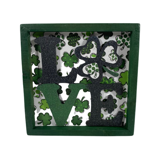 AGD St Patrick's Decor - Love Shamrock Clover Tiered Tray Inset Sign